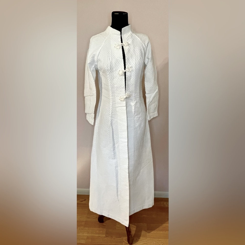 Women's White Long Mandarin Collar Coat